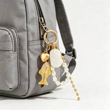 Small Fish Pearl Keychain, Multi-Layer Beaded Gold Heart Pendant, Backpack Car Key Bag Charm, Summer Beach Travel Accessory, Suitable For Straw Bags, Canvas Bags, Fashion Enthusiasts, Birthday Graduation Teacher's Day Gift - Multicolor - View 3