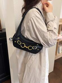 Women's Shoulder Bag Underarm Crescent Moon Phone Bag Fashionable Unique Black - Black - View 4