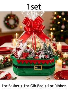 1 set Keranjang Penyimpanan Hadiah Bertema Natal, Termasuk Kantong Datar dan Hiasan; Set Hadiah Pesta Malam Natal, Penyimpanan dan Pajangan Hadiah Natal, Pajangan Hadiah Pesta Natal, Dekorasi Meja Natal, Pembungkus Hadiah Natal - beraneka warna - View 11