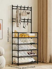 1pc 4-5 Tier Stainless Steel Shoe Rack - Space-Saving, Easy To Assemble, Durable Design For Entryway And Bedroom, Minimalist Style Freestanding Shoe Cabinet | Modern Shoe Rack | Sturdy Structure, Multi-Functional Coat Hooks, Ideal Storage Solution For Home, Living Room And Dorm Organization, Providing Ample Storage Space - Multicolor - View 9