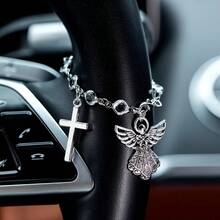 1pc Guardian Angel Cross Pendant Car Interior Ornament Charming Wings Steering Wheel Chain, Car Additions - Angel Cross - View 7