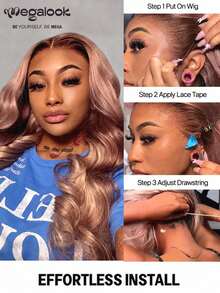 MEGALOOK 13x6 Glueless Lace Front Wig, Ombre Strawberry Blonde Wavy Hair, 100% Human Hair, Adjustable Drawstring, Pre-Bleached Knots, Pre-Cut Lace, Comfortable Cap, 180% Density, Free Parting - Multicolor - View 9