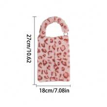 Plush Leopard Print Car Tissue Box, Hanging Car Seat Tissue Holder, Detachable Hook Tissue Bag, Vintage Style Car Storage Box, Women's Car Interior Decoration - A - View 3