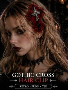 1pc Random Color Mixed Women's Hair Accessory Dark Punk Cross Alligator Hair Clip Gothic Lace Edge Hair Clip Y2K, Suitable For All Seasons Daily Wear - Multicolor - View 1