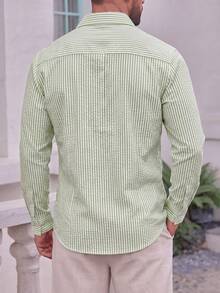 Men's Striped Casual Versatile Daily Wear Long Sleeve Shirt - Green - View 2