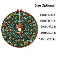1pc Cartoon Reindeer Gift Snowflake Pattern Christmas Tree Skirt, Elegant Color Holiday Decoration, 5 Sizes, Unisex Holiday Gift, Suitable For Home And Party Christmas Decor - Cartoon Reindeer Gift Snowflake - View 3