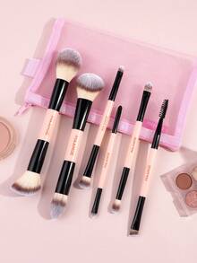 MAANGE 6/7/11/17件組雙頭多功能化妝工具套組，含化妝刷+網袋，臉部刷、蜜粉刷、腮紅刷、遮瑕刷、修容刷、鼻影刷、眼影刷、細節刷、底妝刷、高光刷，適用日常面部化妝，可用於液體、膏狀與粉狀產品，女性與女孩禮物 - 彩色 - 查看 12