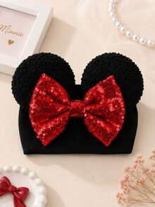 Disney 1PC Minnie Mouse Bow Headband, Black Plush Ears With Red Sequin Bow, Cute Party Accessory For Women And Girls - Multicolor - View 7
