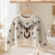 Sweater Anak Perempuan, Pullover Rajut Motif Rusa Kutub dan Kepingan Salju untuk Remaja Perempuan, Atasan Nyaman Lengan Panjang Kerah Bulat untuk Pakaian Musim Gugur, Musim Dingin, Liburan & Natal - MultiWarna - View 2