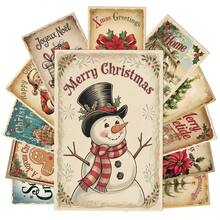 12pcs Vintage Christmas Postcards, Santa Claus Snowman Gingerbread Man & Christmas Tree Pattern Wall Collage Set, Suitable For Home Bedroom Decor, Christmas Mini Posters With Dot Stickers, Holiday Cards, Christmas Decorations - A - View 2