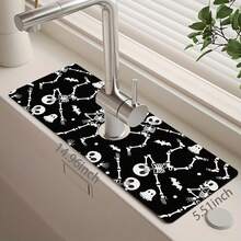 1pc Halloween Faucet Mat, Skull Pattern, Sink Faucet Absorbent Pad, Drainage Mat, Suitable For Kitchen, Bathroom Sink, Countertop, Drainage Mat, Diatomaceous Earth Material, Trimmable, Quick-Dry Mat - Multicolor - View 14