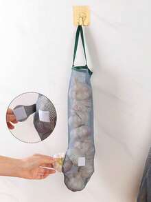Multifunctional Kitchen Storage Mesh Bag With Hook - Portable Handheld Hollow Breathable Ginger & Garlic Wall-Mounted Organizer | Home Essential Accessory, Kitchen Fruit & Vegetable Storage Bag Wall-Mounted Moisture-Proof Ventilated Ginger & Garlic Storage Reusable Handheld Hollow Fruit Bag - Multicolor - View 2