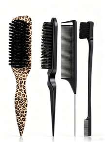 Hair Styling Brush Set, Smoothing Brush, Edge Styling Brush, Teasing Brush & Rat Tail Comb For Hairline, Ponytail, Bun, Updo, Parting And Shaping, Multi-Color Hair Styling Tools For Home, Travel And Daily Use - Premium Curling and Straightening Brush - View 17