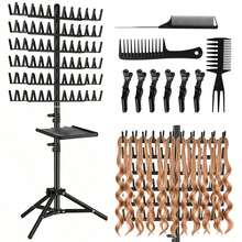 Adjustable Height 144-Slot Hair Braiding Rack With Storage Tray, Hair Extension Separation Rack Set Includes 6 Hair Clips And 3 Combs, Suitable For Salon, Home And Travel, Securely Fix Hair Extensions, Ideal Choice For Braiding, 3 Colors Available (Black, Pink, White), Halloween - View 10
