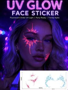 2Pcs UV Fluorescent Face Stickers, Lace And Spider Web Temporary Tattoos, Waterproof Facial Decor Stickers For Rave Festival Halloween Party, Lasts 2‑5 Days - Multicolor - View 3