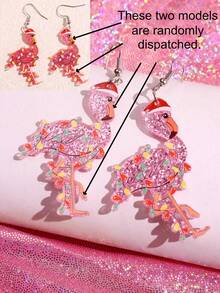 1 Pair Christmas Exquisite Fashion Personalized Cute Fun Unique Design Shiny Colorful Light Flamingo Acrylic Earrings, Women's Holiday Party Jewelry - Multicolor - View 3
