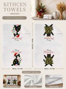 2pcs Fun Cat & Christmas Decor Pattern Kitchen Towels, 40*60cm Soft Microfiber Tea Towels, Suitable For Home Kitchen Restaurant Outdoor Camping Tabletop Cleaning Dish Cloth Hand Towel Accessories Merry Meowmas Christmas Theme Kitchen Decor Fabric Wiping Towels Holiday Gift - Multicolor - View 3