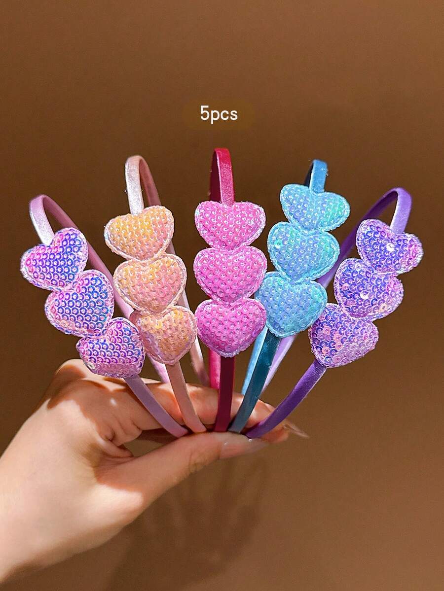 5pcs Colorful Heart-Shaped Headbands Sweet Style Hair Accessories Suitable For Daily Wear