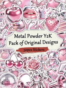 50pcs Y2K Metallic Powder Stickers For Adults Teens Sticker Enthusiasts Scrapbooking Journaling Laptops Skateboards More, Add A Fun Touch To Your Devices! - A - View 1