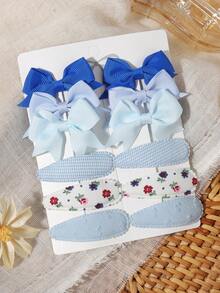 12pcs Macaron Multicolor Ribbon Bow BB Clips Set, Floral & Plaid Patchwork Edge Hair Clips For Girls Hair Styling - Mixed color - View 13