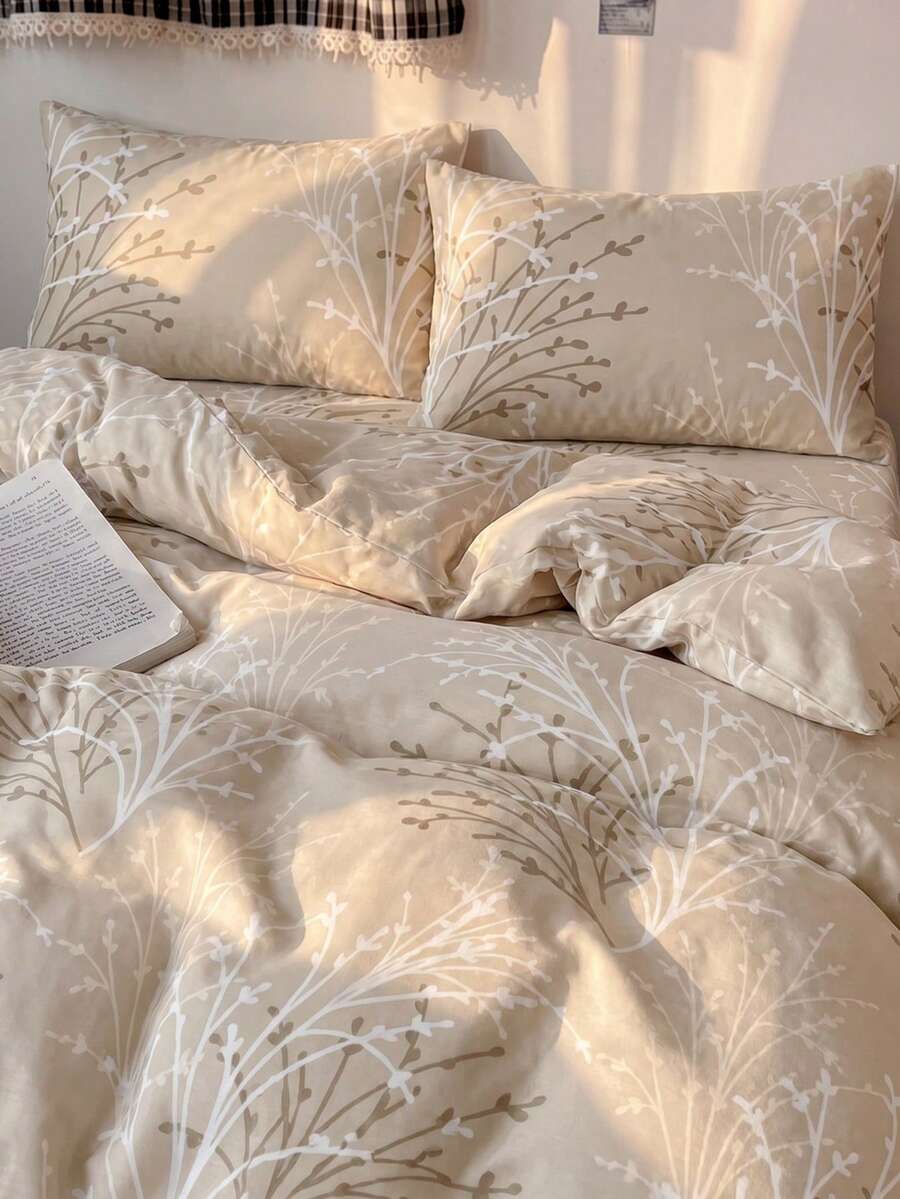 2/3-teiliges Bettbezug-Set in Khaki mit Pflanzenblatt- und Blumenmuster, ohne Bettdecke, superweich und atmungsaktiv für alle Jahreszeiten, 1 Bettbezug mit 1/2 Kissenbezügen, zweifarbig, maschinenwaschbar, Twin/Full/Queen/King-Größe, Bettwäsche für Schlafzimmer und Wohnheim, Schulanfang-Set - Verschiedenfarbig - Übersicht 1