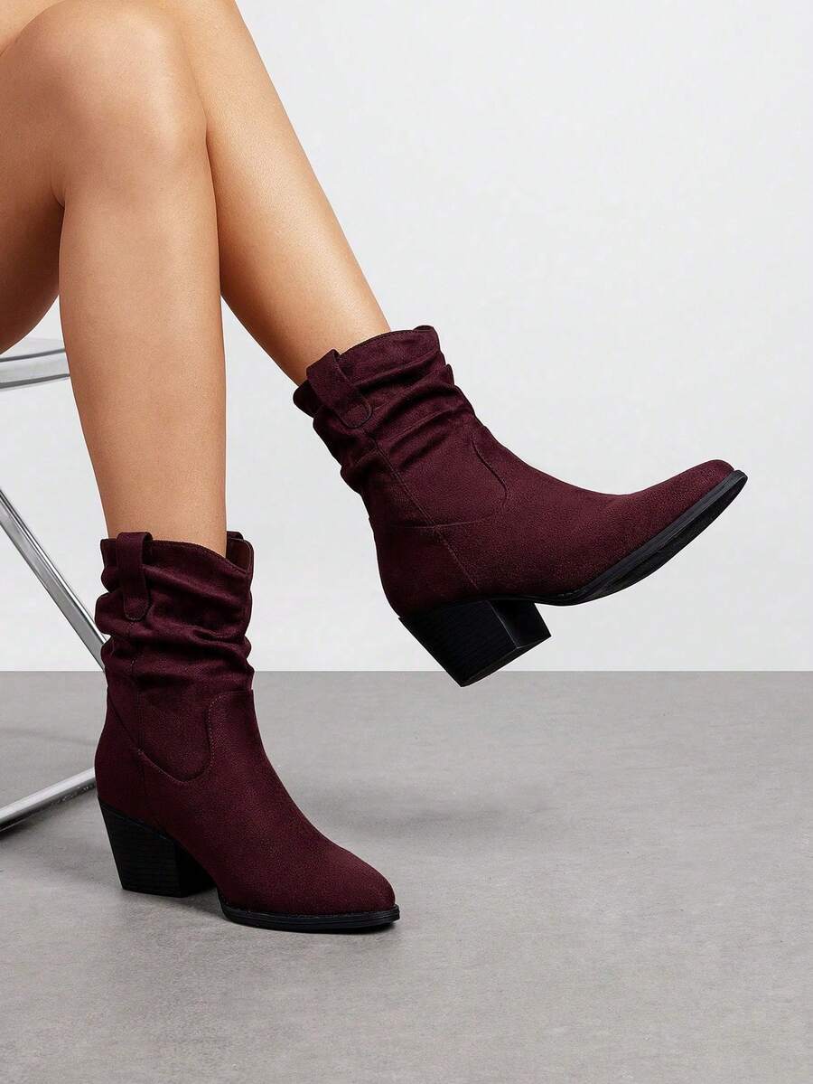 Dream Pairs Women's Comfortable Pointed Toe Chunky Heel Ankle Boots, Ruched Design, Wide Shaft Slip-On Fashion Ankle Boots, Suitable For Autumn/Winter - Red - View 1