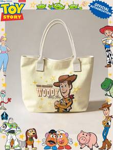 Miniso Disney Toy Story Woody The Sheriff Woody Canvas Tote Bag, Beige Shoulder Bag With Handles For Daily Use - White - View 7