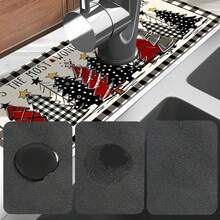 1pc Christmas Tree Pattern Water Absorbent Mat, Sink Faucet Drain Pad, Suitable For Kitchen, Bathroom Sink, Countertop, Diatomaceous Earth Material, Trimmable, Quick Dry Mat - Multicolor - View 10