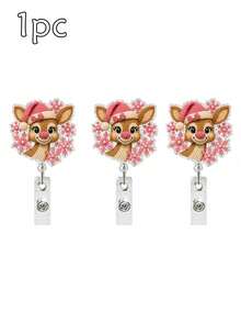 Christmas Retractable Acrylic Badge Reel, Knitted Style ID Holder, Anti-Loss Nurse Badge Clip - A - View 10