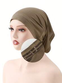 1pc Women's Solid Color Non-Slip Beanie, Comfortable Skin-Friendly Undercap, Breathable Headscarf, Muslim Headscarf Lining Cap, Suitable For Daily Wear - Dark Khaki Anti-slip Cap - View 3