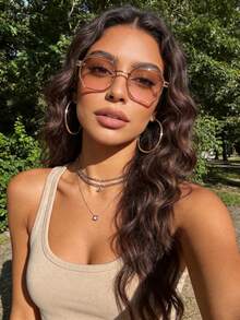 1 Pair Women's Sunglasses, Geometric Pattern Design, Perfect Blend Of Fashion Style And Versatile Charm, Suitable For Vacation, Party, Travel, Shopping, Daily Commute, Fits All Face Shapes - Multicolor - View 8