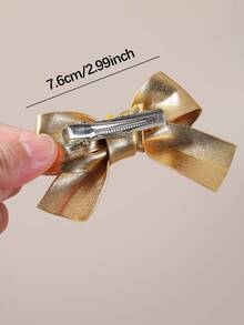 6pcs Kids Gold Solid Color Bow Hair Clips, Top Clips, Back Head Clips, Side Clips, Hair Accessories For Baby, Girls, Alligator Hair Clips, Daily Use - Gold - View 6
