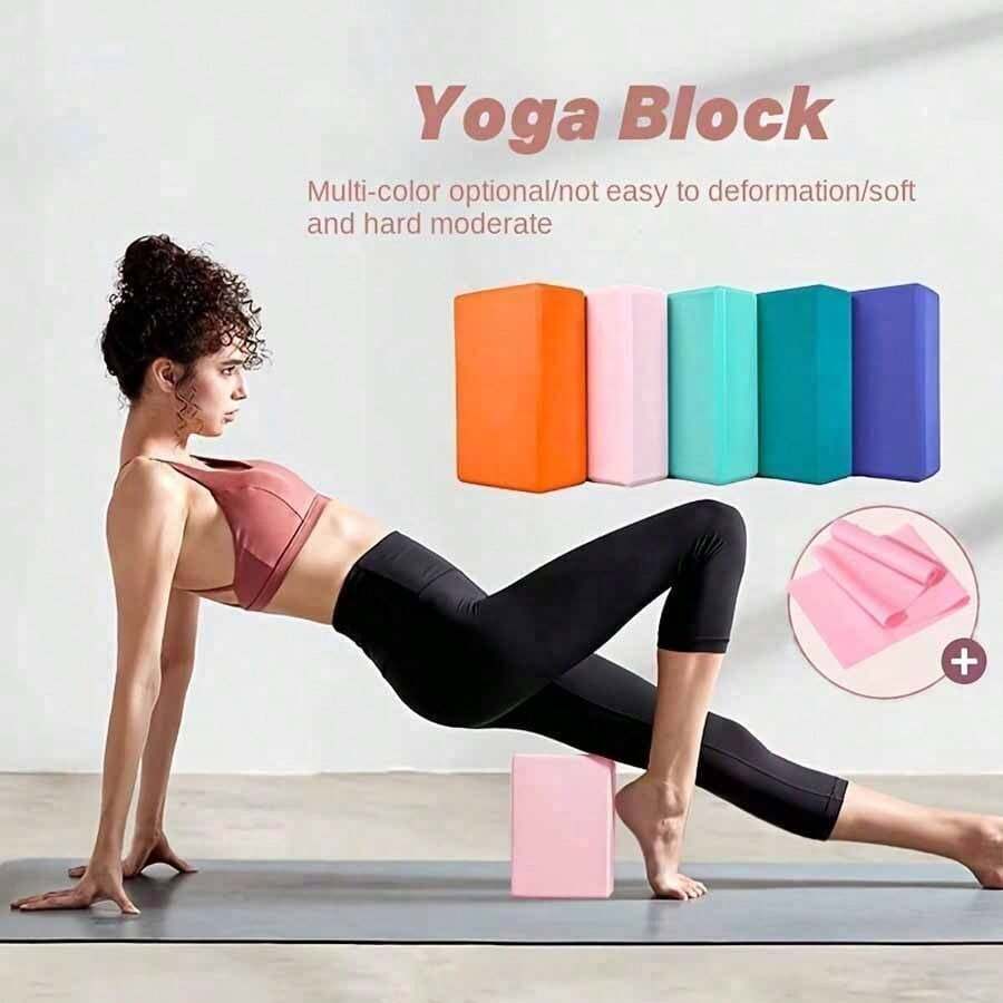 Set 3 Buah Balok Yoga Busa Kepadatan Tinggi Anti Selip & Pita Peregang - 2 Balok Cocok Untuk Kebugaran di Rumah, Latihan Otot Inti, Pita Resistensi Yoga/Balok Busa, Untuk Peregangan Dalam, Pilates, dan Lainnya - A - View 1
