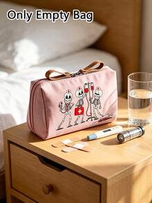 Funny Skeleton Nurse Print Medicine Storage Bag, Portable Travel Storage Bag, Suitable For Daily/Outdoor/Travel, Essential Medical Accessory For Health-Conscious And Frequent Travelers - Multicolor - View 2