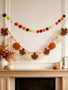 2m Felt Halloween & Autumn Hanging Banner, Assemblable, Fireplace & Door Frame Holiday Decor, Reusable, Maple Leaf, Pumpkin, Little Ghost, DIY Festive Atmosphere, Dual-Use Halloween & Autumn Felt Banner, Storable & Reusable - one-size - View 4