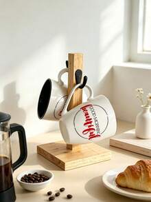 2 Country Cup Holder Coffee Cup Tree With 2 Hooks Farmhouse Coffee Bar Sturdy Desktop Storage Decoration Minimalist Kitchen Organizer Stand Display Rack Home Cafe Table Decor - View 9