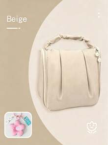 3pcs/1pc Flower‑Charm Handheld Cosmetic Bag, Sweet Style Square Shape Ruched Handle Zipper Closure Pendant Decor Portable Makeup Pouch For Travel Daily Vacation All‑Season Use - Multiple Colors and Styles - View 14