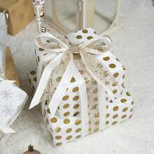 1pc New Christmas Polyester Gold Ribbon Bow Decor, DIY Christmas Tree Party Gift Box Decoration Ribbon - Multicolor - View 4