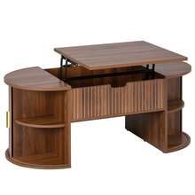 Modern Height-Adjustable Coffee Table, Adjustable Coffee Table For Living Room, Open Shelves And Hidden Storage, Sliding Doors, Ideal For Small Apartments And Home Offices - Walnut - View 10