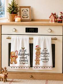 2pcs Cute Gingerbread Man Pattern Kitchen Towels, Soft Polyester Dish Cloths, Suitable For Kitchen Decor, Kitchen Cleaning, Holiday Party Decoration, Kitchen Bathroom Supplies Home Essentials, Home Decor, Housewarming Gift - Multicolor - View 7
