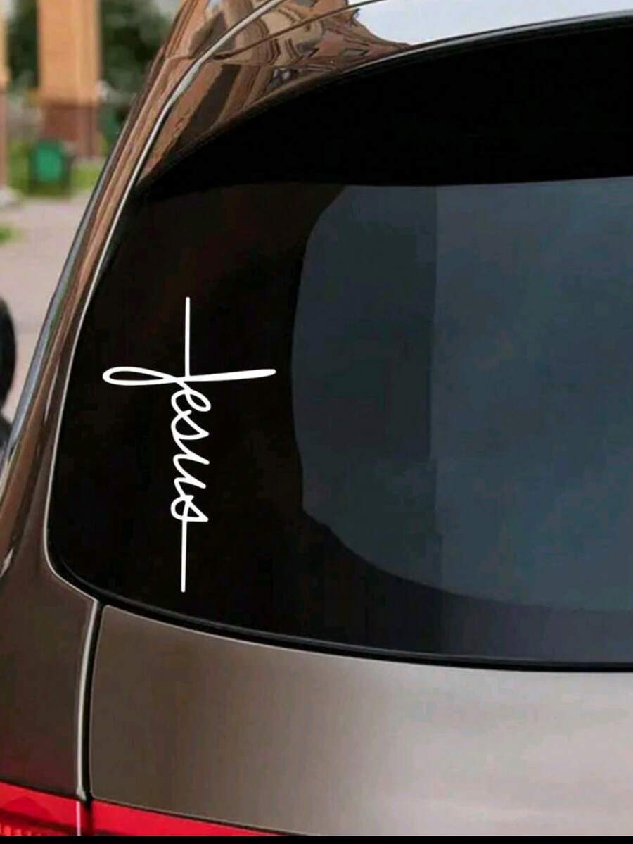 1pc Jesus Cross Sticker, PVC Removable Sticker, God Cross Sticker, Suitable For Decorating Car Windows, Car Bumpers, Laptops, Room Decoration, Wall Decal - A - View 1
