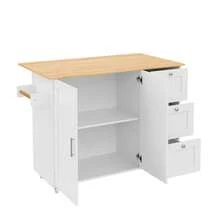 Kitchen Island On Wheels, Rolling Storage Trolley With Foldable Tabletop, 3 Drawers, 2 Doors, Lockable Swivel Wheels, Towel Rack – Versatile For Dining Room & Living Room,135*44(70)*90cm - View 9
