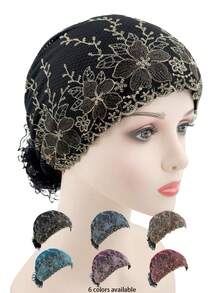 1pc Women's Spring/Summer Elegant Fashion Lace Mesh Gold Thread Embroidered Floral Patchwork Adjustable Size Decorative Hair Wrap Headscarf Hat Hair Cap Breathable Versatile For Outdoor Travel, Party, Shopping - Multicolor - View 11