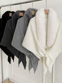 1pc Women's Solid Color Faux Fur Triangle Knit Warm Decorative Party Style Elegant Triangle Shawl Suitable For Shopping, Outings, Skiing, Autumn/Winter - Multicolor - View 5