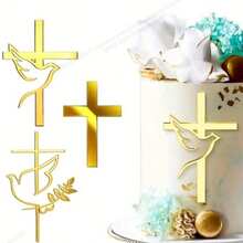 3 قطع من زينة كعكة المناولة الأولى على شكل حمامة وصليب من الأكريليك المرآة، ديكورات كعكة حفلة استقبال المولود، ديكور كعكة عيد الميلاد، لوازم حفلات مسيحية - A - مشاهدة 5