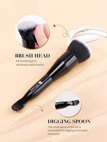 DUcare Dual-Ended Classic Black Foundation Brush, Vegan And Cruelty-Free Professional Foundation Brush Flat Kabuki Style, Suitable For Both Liquid And Cream Foundations To Achieve A Seamless, Flawless, Full-Coverage Finish. - Black - View 2