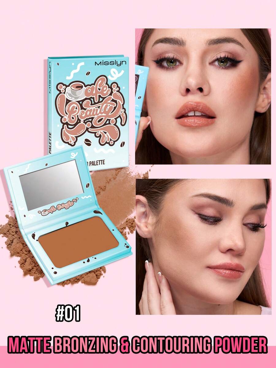MISSLYN 1Pc Cafe Beauty Color Palette Bronzing & Contouring Powder, Silky Matte Blendable, Smooth Long-Lasting Sculpt, Face Bronzer & Contour Palette, Daily/Party/Y2K, Golden Bronze/Sun-Kissed/Sculpted Face, Bronzer Powder, Halloween Makeup - #1 CHOCOLATE CAKE - View 1
