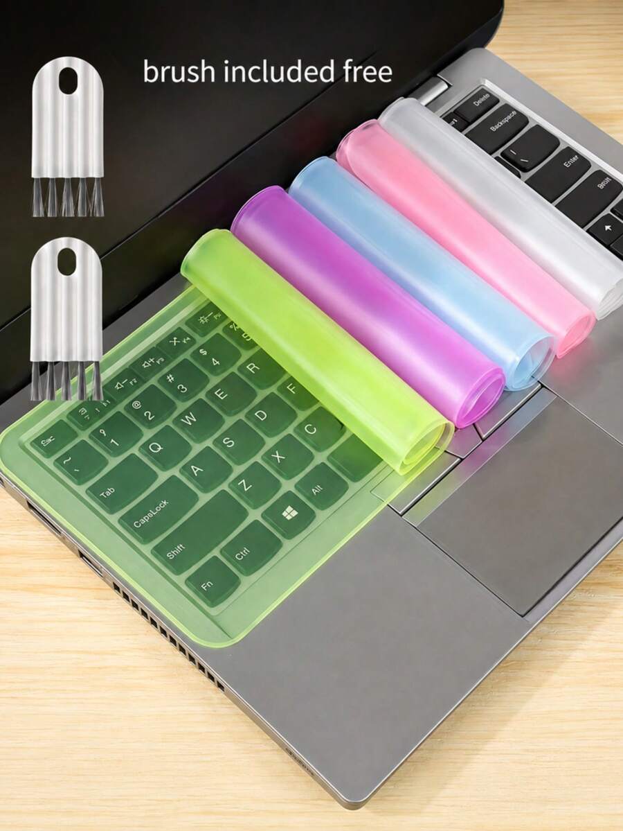 Ultra-Thin Keyboard Protector Film And Keyboard Cleaning Brush, Effectively Protects Keyboard, Suitable For 15 To 17.0 Inch Laptops. Transparent, Purple, Yellow, Pink And Blue Multi-Color Options, Washable - Soft Dust Cover - View 1