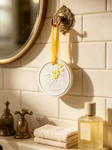 L'Occitane Round White Scented Wax Hanging Tablet With Embossed Yellow Floral Pattern, Scented Wax Sachet Air Freshener For Wardrobe And Car, Elegant Holiday Gift LOCCITANE‑GIFT‑57 - Apricot - View 3