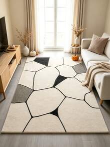 1pc Minimalist Beige Plaid Rectangular Rug, Natural Wood Minimalist Style, Thickened Rug, Thick Rug, Plush Rug, Autumn/Winter Rug, Thickened Rug, Decorative Rug, Bedroom Decor, Small Rug, Rug, Home Decor - Multicolor - View 1